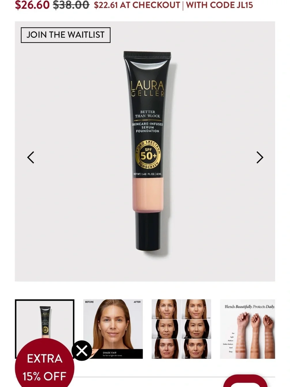 BRAND NEW Laura Geller Better than Block Serum Foundation FAIR shade x2